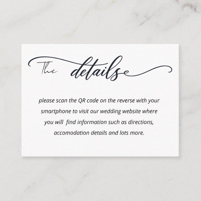 Elegant Calligraphy QR Code Wedding Information  Enclosure Card (Front)