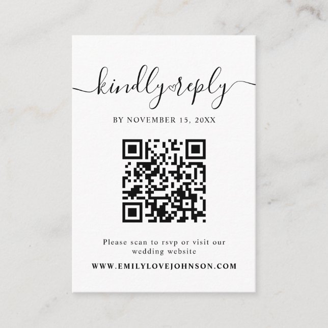 Elegant Calligraphy QR Code Wedding RSVP Enclosure Card (Front)