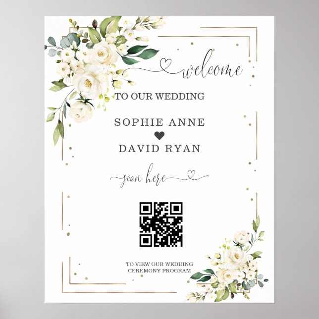 Elegant Calligraphy QR Code Wedding Welcome Sign (Front)