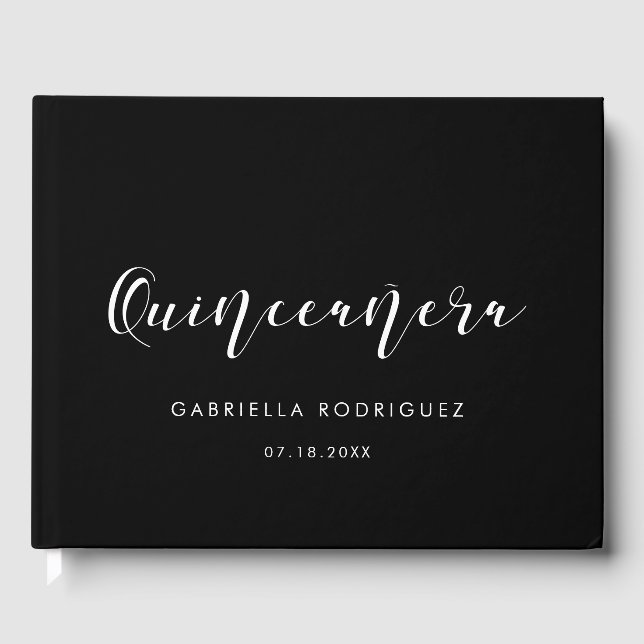 Elegant calligraphy Quinceañera birthday Guest Book (Front)