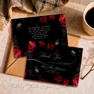 Elegant Calligraphy Red Black Floral Wedding Thank You Card