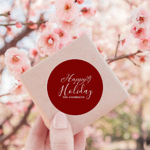 Elegant  Calligraphy  Red Holiday Christmas  Classic Round Sticker