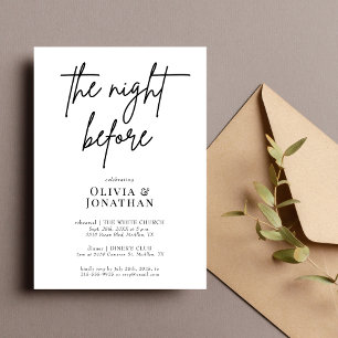Elegant Calligraphy Rehearsal Dinner Night Before Invitation