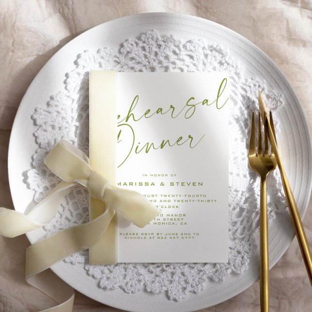 Elegant Calligraphy Rehearsal Dinner Sage Invitation (Creator Uploaded)