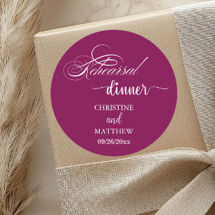 Elegant Calligraphy Rehearsal Dinner Wine Classic Round Sticker