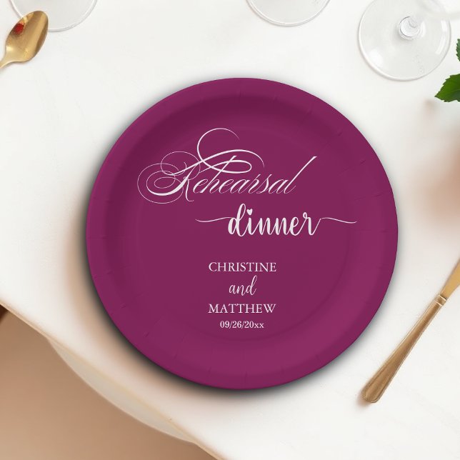 Elegant Calligraphy Rehearsal Dinner Wine Paper Plate (Creator Uploaded)