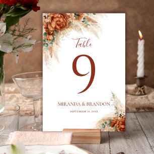 Elegant Calligraphy Romantic Floral Boho Wedding Table Number