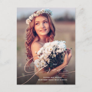 Elegant Calligraphy Rose Gold Photo Graduation Postcard