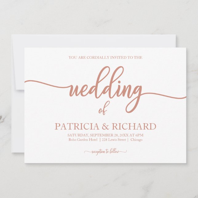 Elegant Calligraphy Rose Gold  Wedding Invitation (Front)