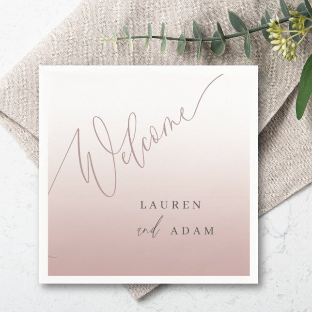 Elegant Calligraphy Rose Gold Wedding Sign Napkin (Creator Uploaded)