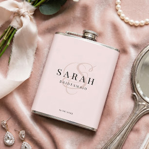 Elegant Calligraphy Rose Monogram Bridesmaid Gift Hip Flask
