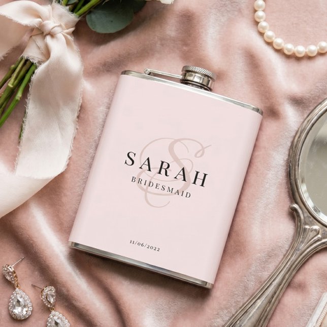 Elegant Calligraphy Rose Monogram Bridesmaid Gift Hip Flask (Creator Uploaded)