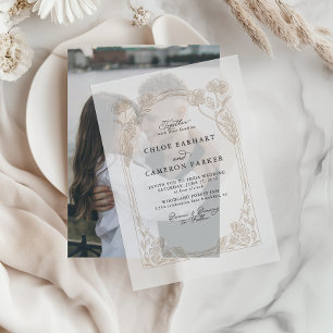 Elegant Calligraphy Rose Orchard Garden Wedding Vellum Invitations