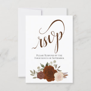 Elegant Calligraphy & Rust Orange Roses Wedding RSVP Card