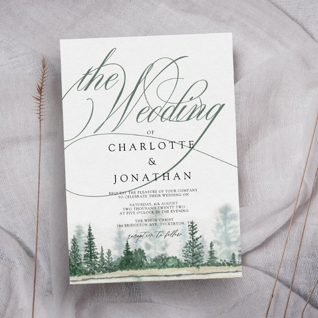 Elegant Calligraphy Rustic Mountains Wedding Invitation (Creator Uploaded)