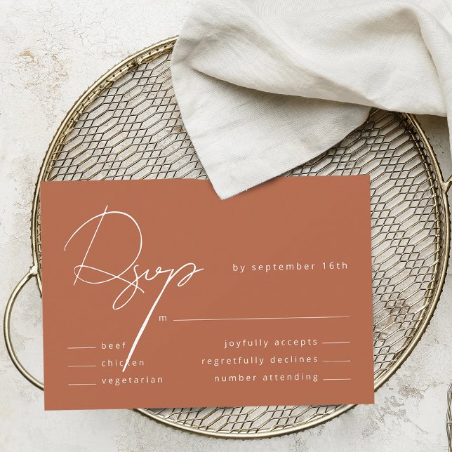 Elegant Calligraphy Rustic Terracotta Meal Wedding RSVP Card (Elegant Calligraphy Rustic Terracotta Meal Wedding RSVP Card)