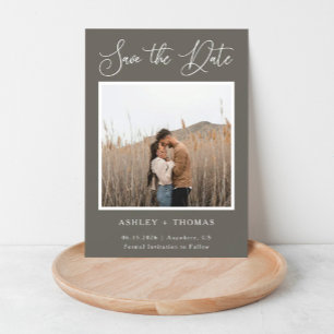 Elegant Calligraphy Rustic Wedding Photo Magnetic Invitation