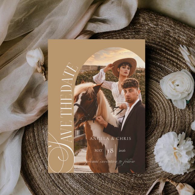 Elegant Calligraphy Rustic Western Photo Wedding Save The Date (Creator Uploaded)