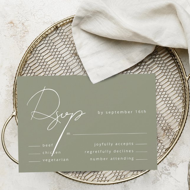 Elegant Calligraphy Sage Green Meal Wedding RSVP Card (Elegant Calligraphy Sage Green Meal Wedding RSVP Card)