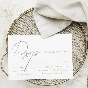 Elegant Calligraphy Sage Green Meal Wedding RSVP Card