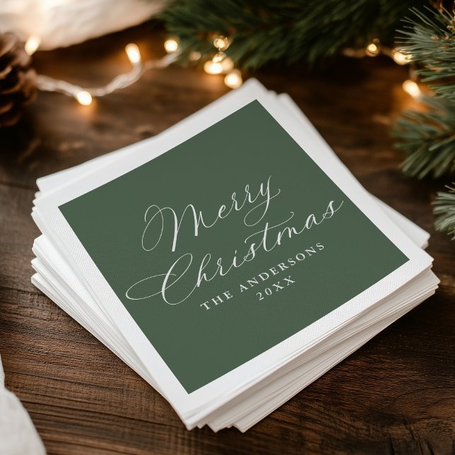 Elegant Calligraphy Sage Green Merry Christmas Napkin (Creator Uploaded)