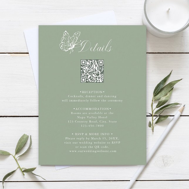 Elegant Calligraphy Sage Green Wedding Details Enclosure Card (Creator Uploaded)