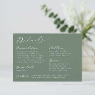 Elegant Calligraphy Sage Green Wedding Details Enclosure Card