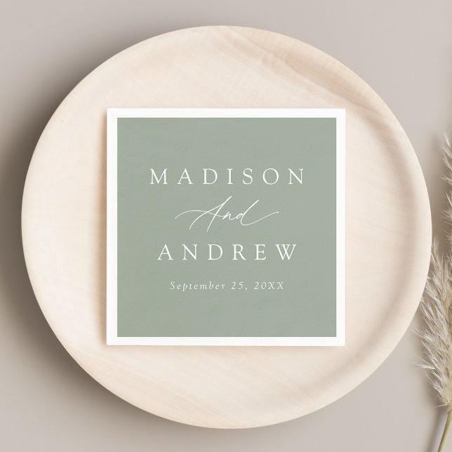 Elegant Calligraphy Sage Green Wedding Napkin (Creator Uploaded)