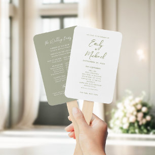Elegant Calligraphy Sage Green Wedding Program Hand Fan