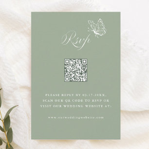 Elegant Calligraphy Sage Green Wedding QR Code RSVP Card