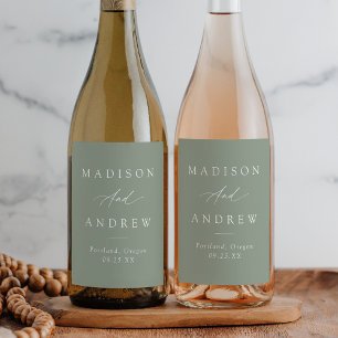 Elegant Calligraphy Sage Green Wedding Wine Label
