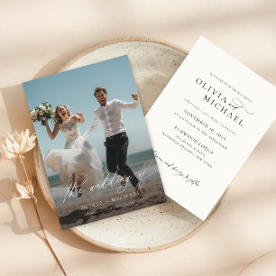 Elegant Calligraphy Script Beach Photo Wedding Invitation