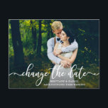 Elegant Calligraphy Script Change The Date Photo Postcard<br><div class="desc">Modern Elegant Calligraphy Script Change The Date Wedding Postponed Couple Photo Postcard</div>