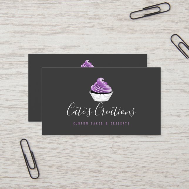Elegant Calligraphy Script Cupcake Baker Business Card (Front/Back In Situ)