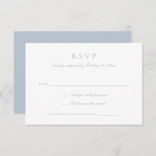 Elegant Calligraphy Script Dusty Blue Wedding RSVP Invitation (Front/Back)