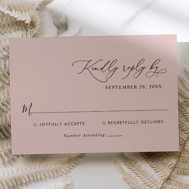 Elegant Calligraphy Script Dusty Rose Wedding RSVP Card (Creator Uploaded)