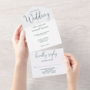 Elegant Calligraphy Script Emerald Green Wedding All In One Invitation