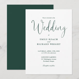 Elegant Calligraphy Script Emerald Green Wedding Invitation
