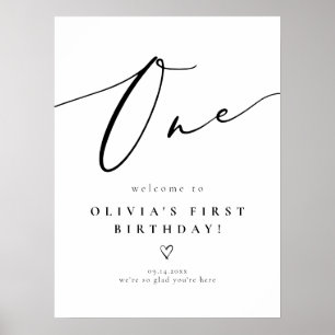 Elegant Calligraphy Script First Birthday Welcome Poster