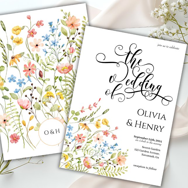 Elegant Calligraphy Script  Floral Wedding Invitation (Creator Uploaded)
