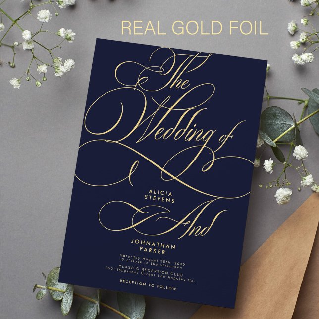 Elegant calligraphy script gold navy wedding foil (Creator Uploaded)