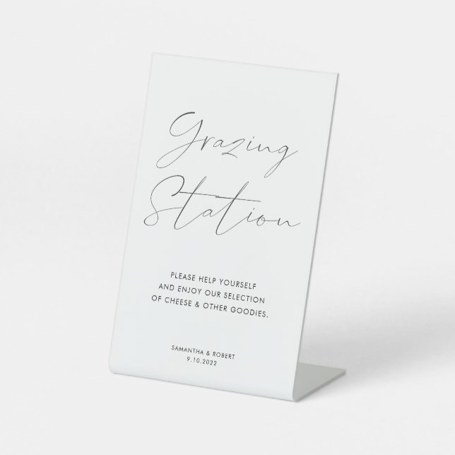 Elegant Calligraphy Script Grazing Station Wedding Pedestal Sign (Front)