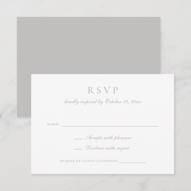 Elegant Calligraphy Script Grey Wedding RSVP Invitation (Front/Back)