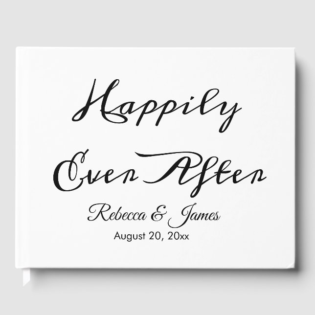 Elegant Calligraphy Script Happily Ever After Guest Book (Front)