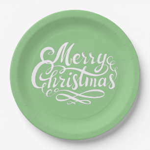 Elegant calligraphy script lettering mint green paper plate
