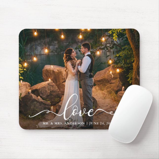 Elegant Calligraphy Script Love Wedding Photo Mouse Pad (With Mouse)
