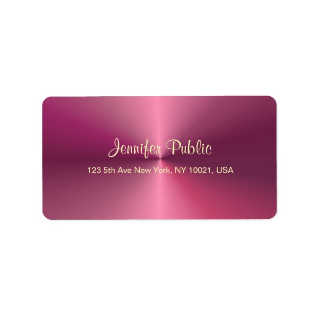 Elegant Calligraphy Script Metallic Look Pink Label (Front)
