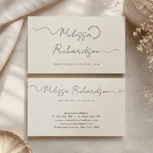 Elegant Calligraphy Script Minimal Neutral Beige Business Card