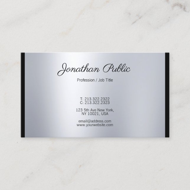 Elegant Calligraphy Script Modern Silver Graceful Business Card (Front)