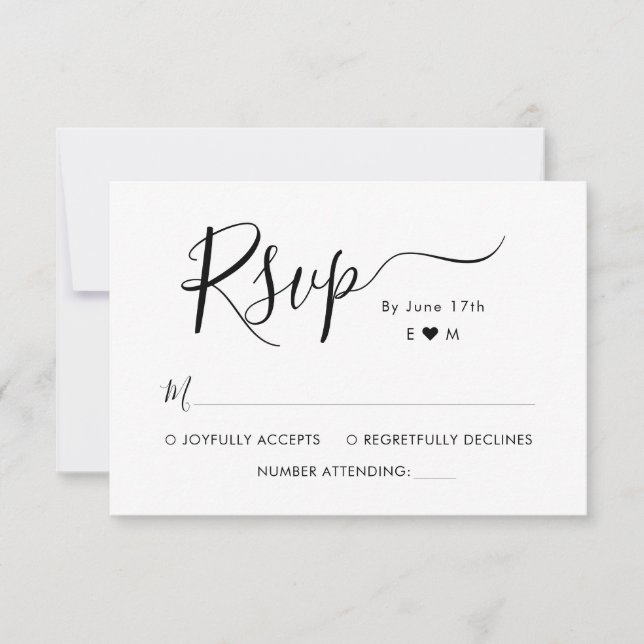 Elegant Calligraphy Script Monogram Wedding RSVP Card (Front)